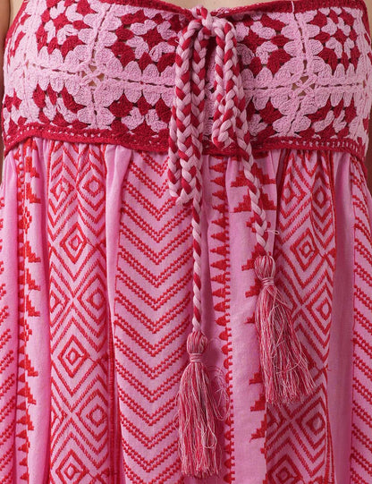 Color Block Embroider String Midi Dresses