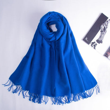 Solid Color Fringed Warm Scarf
