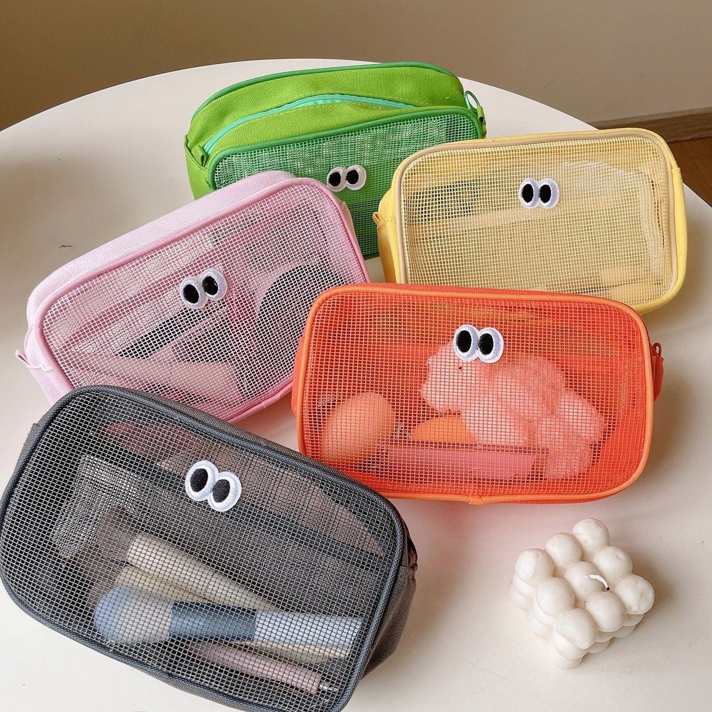 Simple Solid Color Mesh Make Up Bag