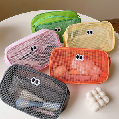 Simple Solid Color Mesh Make Up Bag