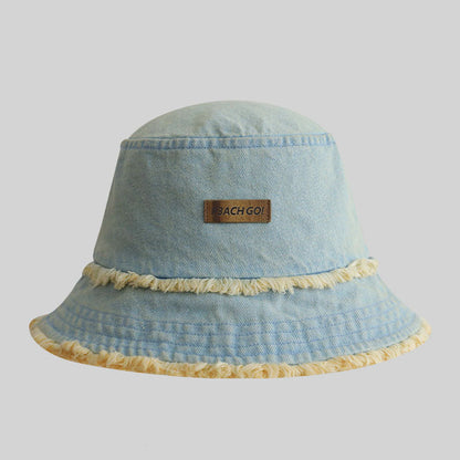 Denim Washed Distressed Frayed Bucket Hat