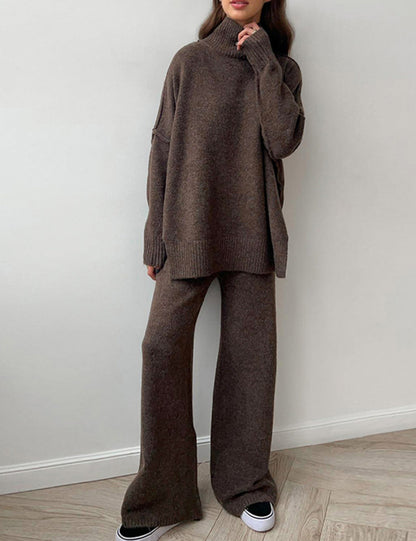 Loose High Collar Knit Sets