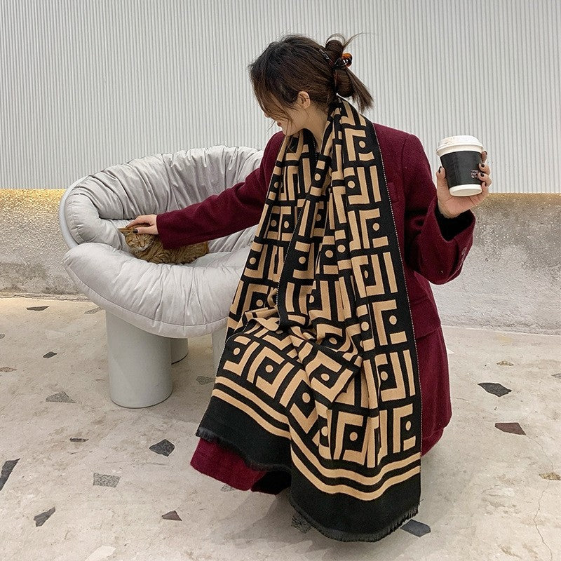 Jacquard Fringed Cashmere-Like Scarf