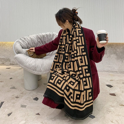 Jacquard Fringed Cashmere-Like Scarf