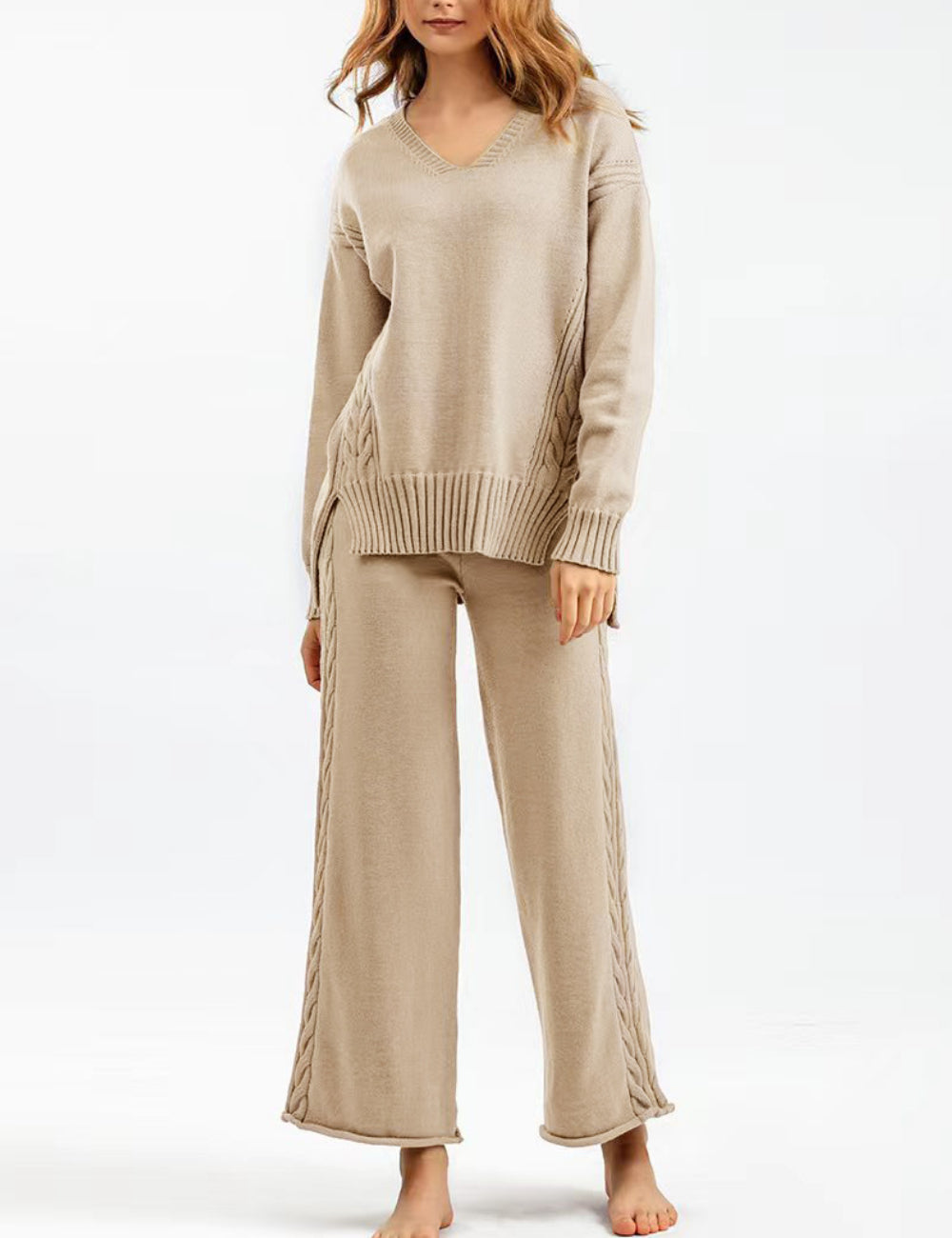 2+ V-Neck Side Split Knit Sets