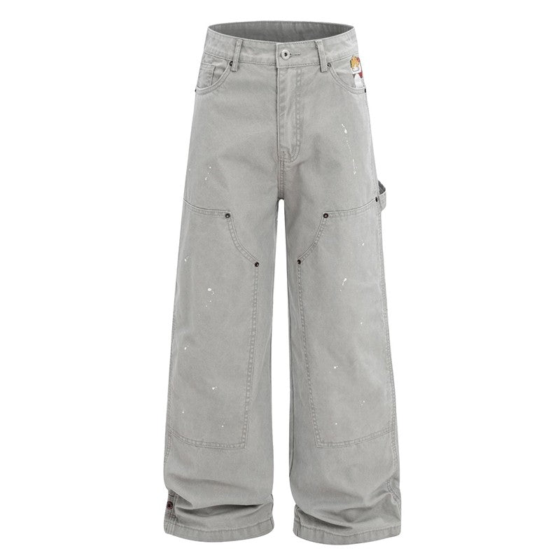 Ink Wash Distressed Cargo Pants With Cigarette Box Embroidery