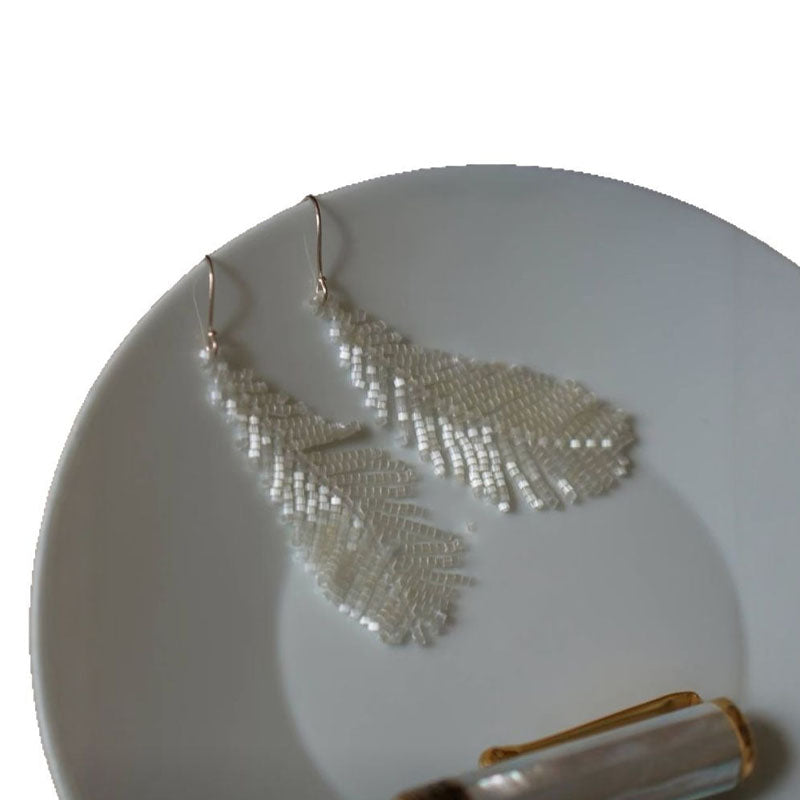 Handmade Beaded Feather Tassel Earrings