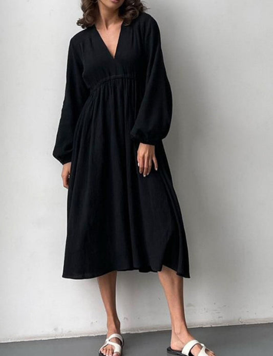 V-Neck Solid Color Loose Homewear Dress