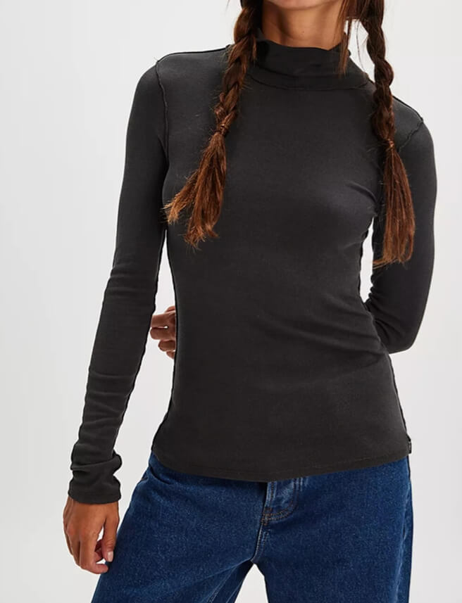 Solid Color Turtleneck Slim Basic Top