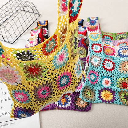 Crochet Knitted Flower Casual Handbag