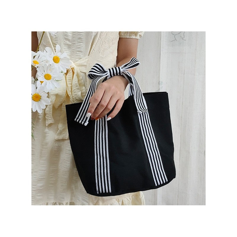 Ladies Bowknot Striped Canvas Handbag
