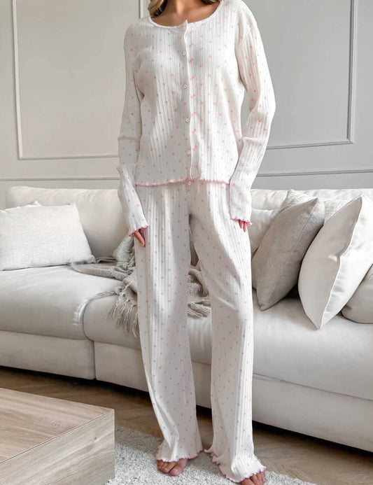Knit Heart Print Lounge Pajamas Set
