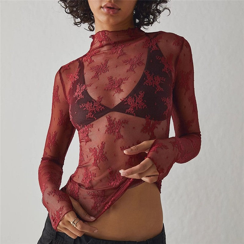 Sheer Lace Mesh Printed Top