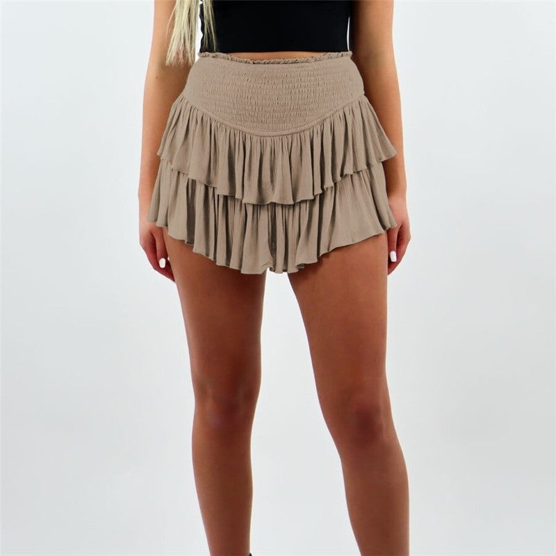 Stylish Solid Color Pleated Mini Skirt