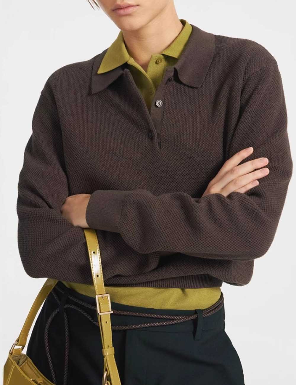 Trendy Lapel Collar Long Sleeve Sweater