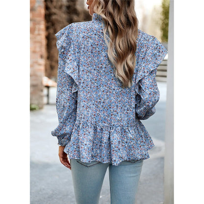 Lace Collar Floral Wood Ear Trim Shirt