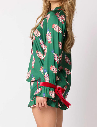 Cute Tree Print Satin Ruffled Pajamas Set