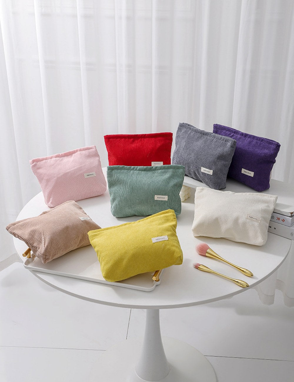 Simple Solid Color Corduroy Cosmetic Bag