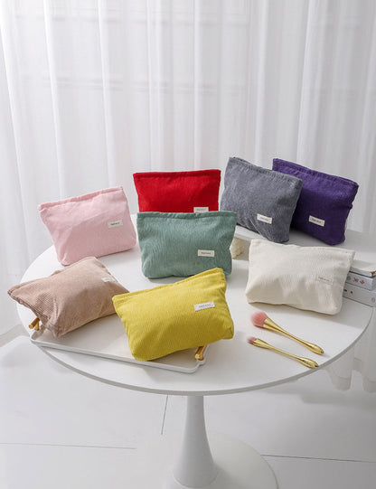 Simple Solid Color Corduroy Cosmetic Bag