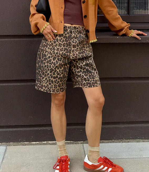 Distressed Leopard Print Bermuda Shorts