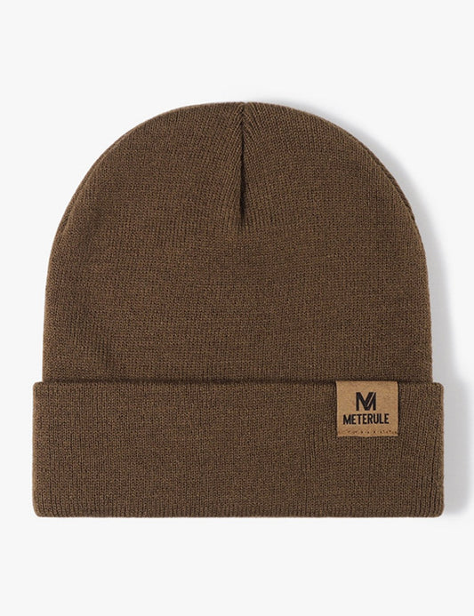 Simple Solid Color Tab Knit Beanie