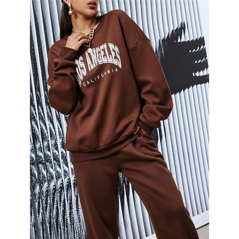 Long Sleeve Round Neck Sweater Printed Suit