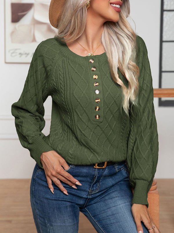 Long Sleeves Loose Split-Joint Round-Neck Sweater Tops