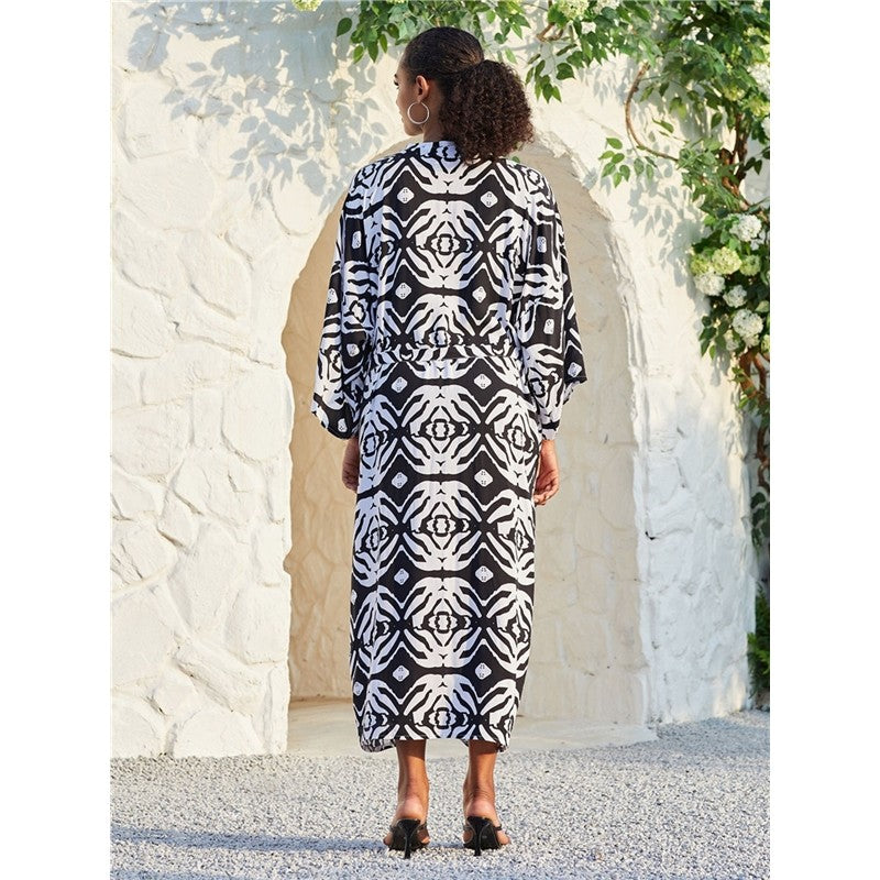 Long-Sleeve Printed Loose-Fit  Cover-Up