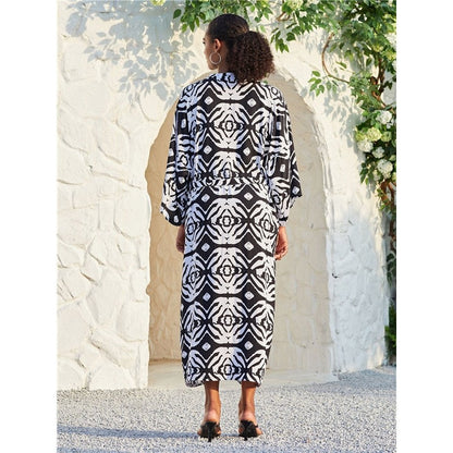 Long-Sleeve Printed Loose-Fit  Cover-Up