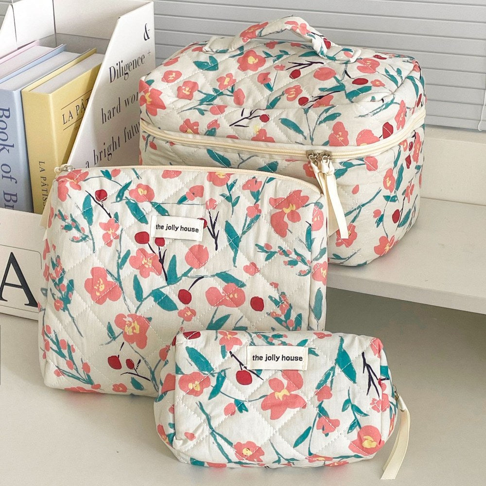 Flower Color Block Padded Make Up Bag