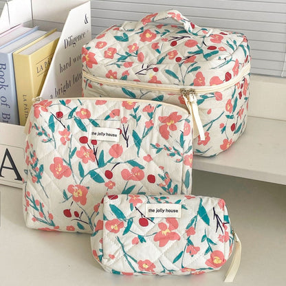 Flower Color Block Padded Make Up Bag