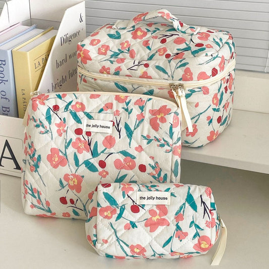 Flower Color Block Padded Make Up Bag