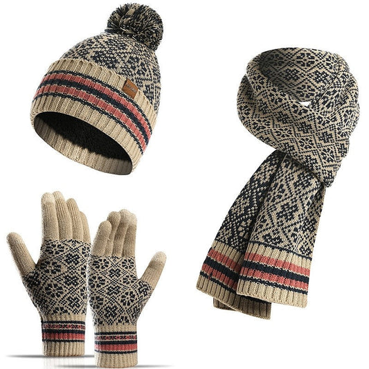 Three-Piece Woolen Hat, Scarf And Gloves