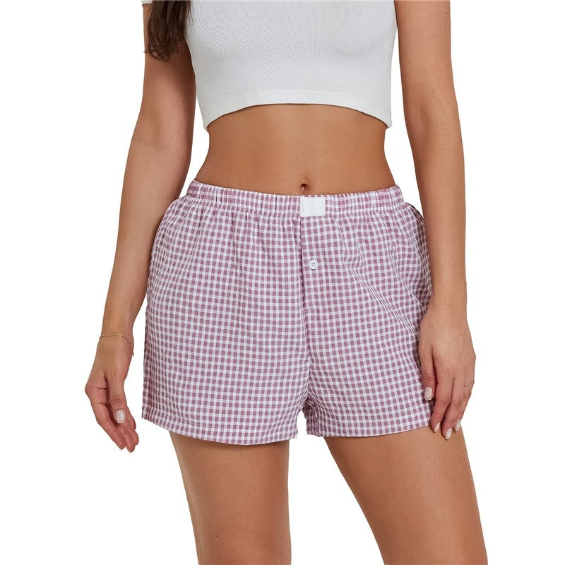 High Waist Loose Wide Leg Plaid Shorts