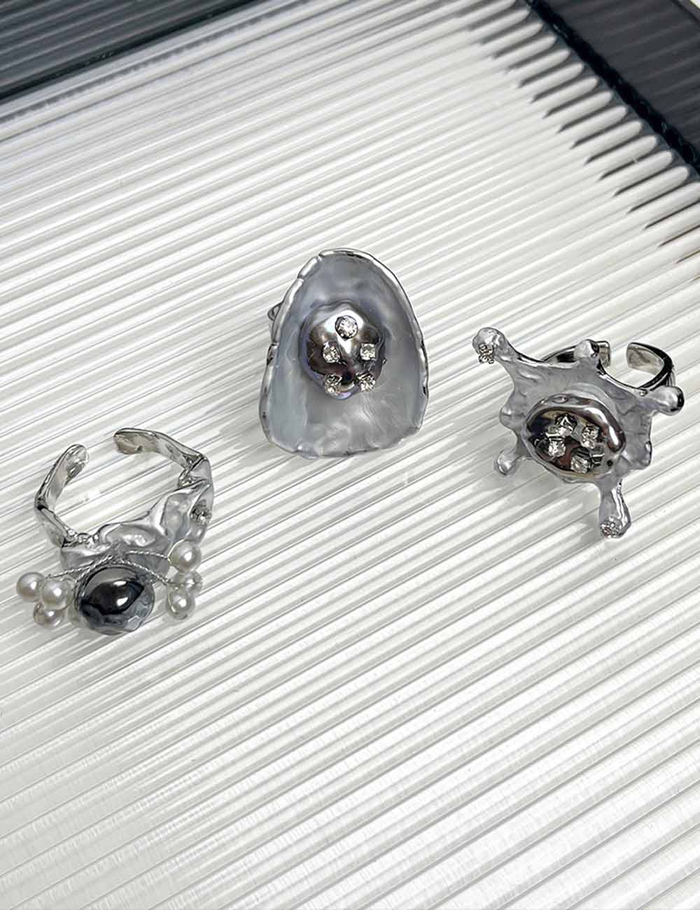 Cool Beaded Rhinestone Adjustable Open Ring