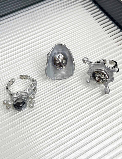 Cool Beaded Rhinestone Adjustable Open Ring