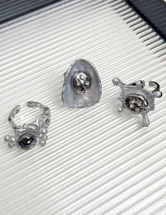 Cool Beaded Rhinestone Adjustable Open Ring