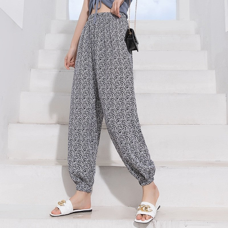Elastic Waist Printed Baggy Harem Pants