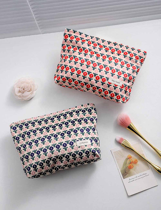 Vintage Floral Print Corduroy Makeup Bag