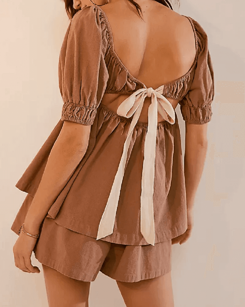 Puff Sleeves Tops and Shorts Sets