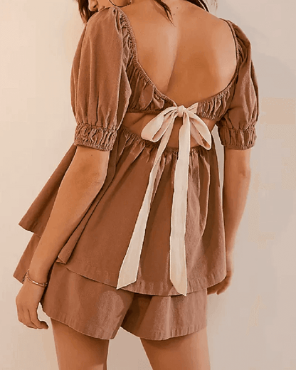 Puff Sleeves Tops and Shorts Sets