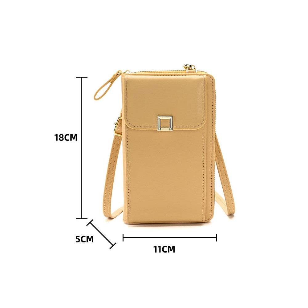 Solid Color PU Leather Multifunctional Purse Mobile Phone One Shoulder Crossbody Bag