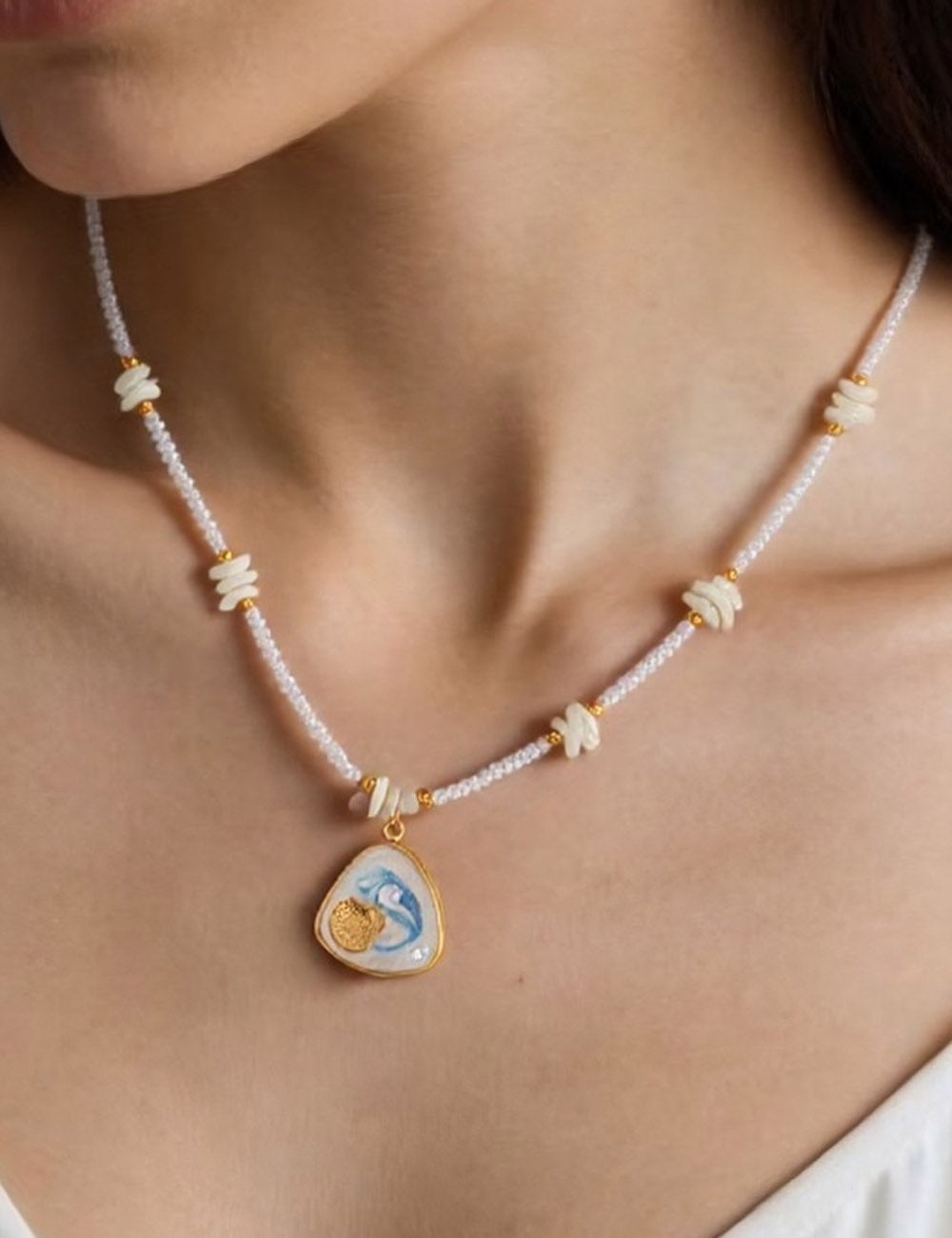 Elegant Enamel Gold Plated Pendant Necklace