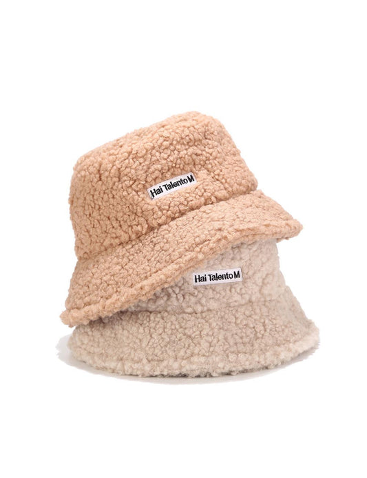 Winter Letter Embroidered Soft Fleece Bucket Hat