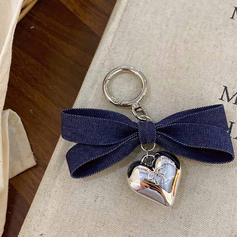 Simple Denim Bow Knot Heart Bag Charm
