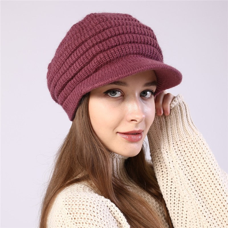 Thick Striped Fleece Knit Duckbill Beret