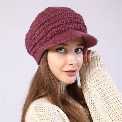 Thick Striped Fleece Knit Duckbill Beret