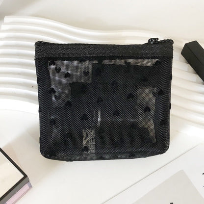 Black Love Mesh Portable Make Up Bag