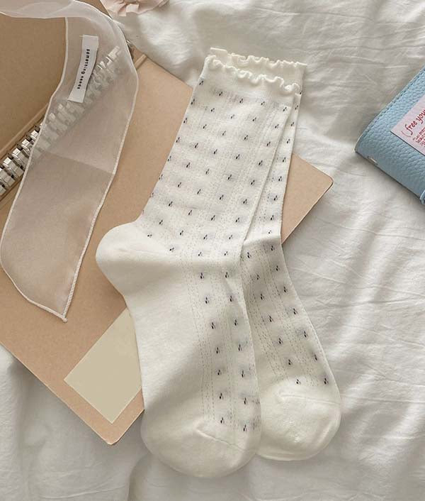 Casual Ruffle Flower Crew Cotton Socks