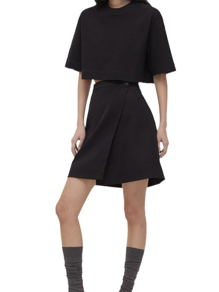 Round Neck Loose Solid Color Short Top